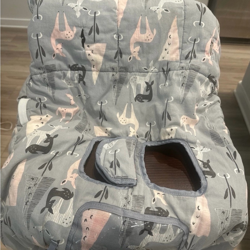 Gray and Pink Deer-Print Padded Baby Seat Cover
